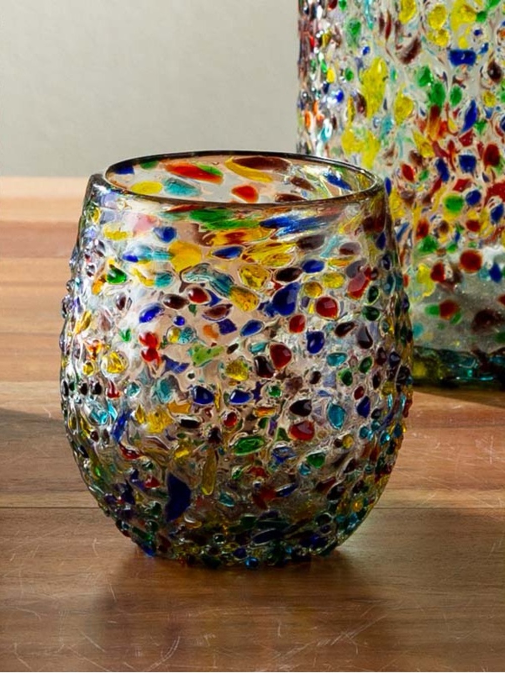 Confetti 12oz Stemless Wine Water Glasses Multicolor Speckled 3 Pack Art Glass